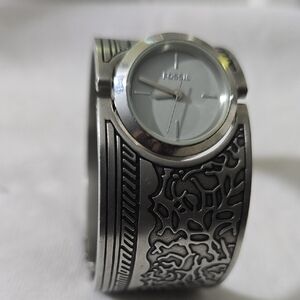 Fossil Silver Watch with Ornate Band